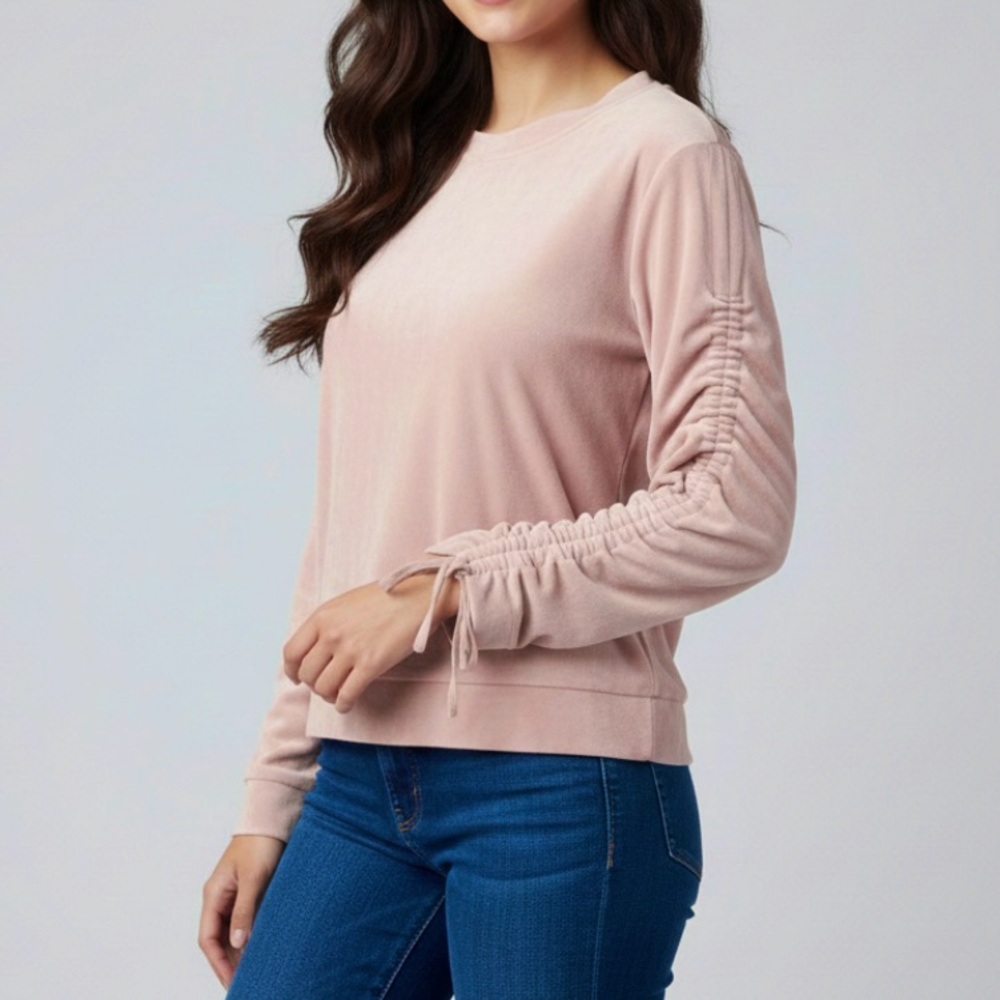 Vince Camuto Top Pink Velour Ruched Tie Sleeve M Chic Party Trendy